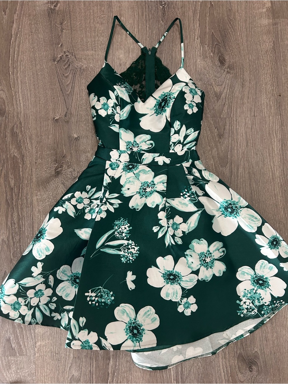 Green Floral Fit-and-Flare Dress